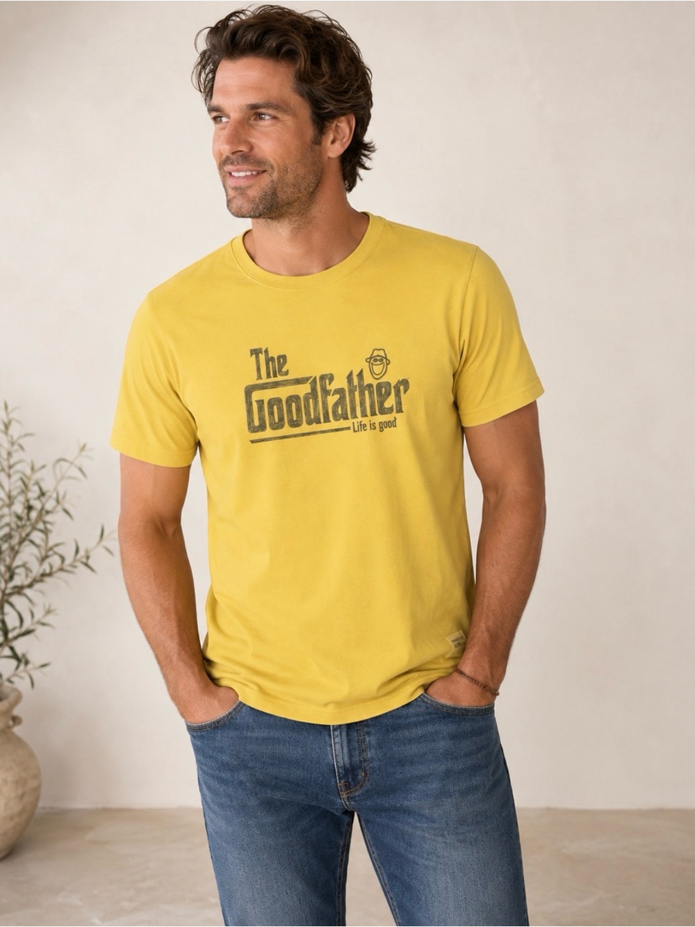 Life is Good The Godfather Yellow Short Sleeve T-Shirt Size Large